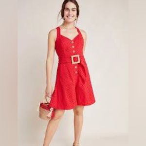 Anthropologie Red Eyelet Button Down Romper/Jumpsuit